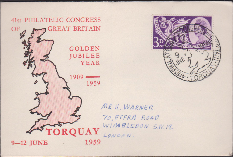 1959 41st. Philatelic Congress of G B ,Torquay Cover