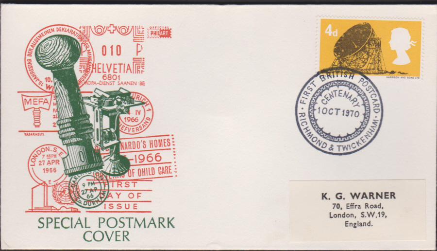 1970 First British Postcard Centenary Richmond & Twickenham Cover