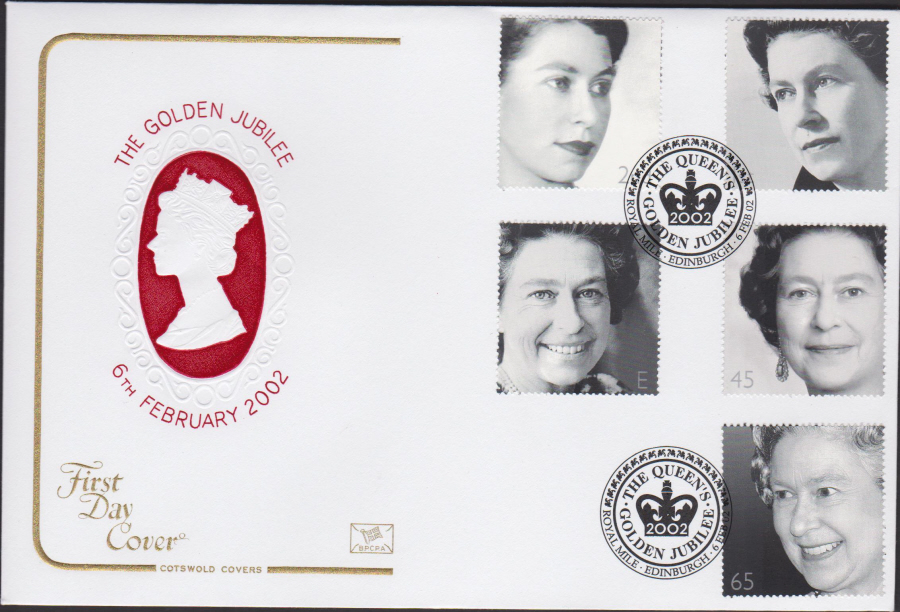 2002 - Queens Golden Jubilee COTSWOLD FDC Royal Mile,Edinburgh Postmark - Click Image to Close