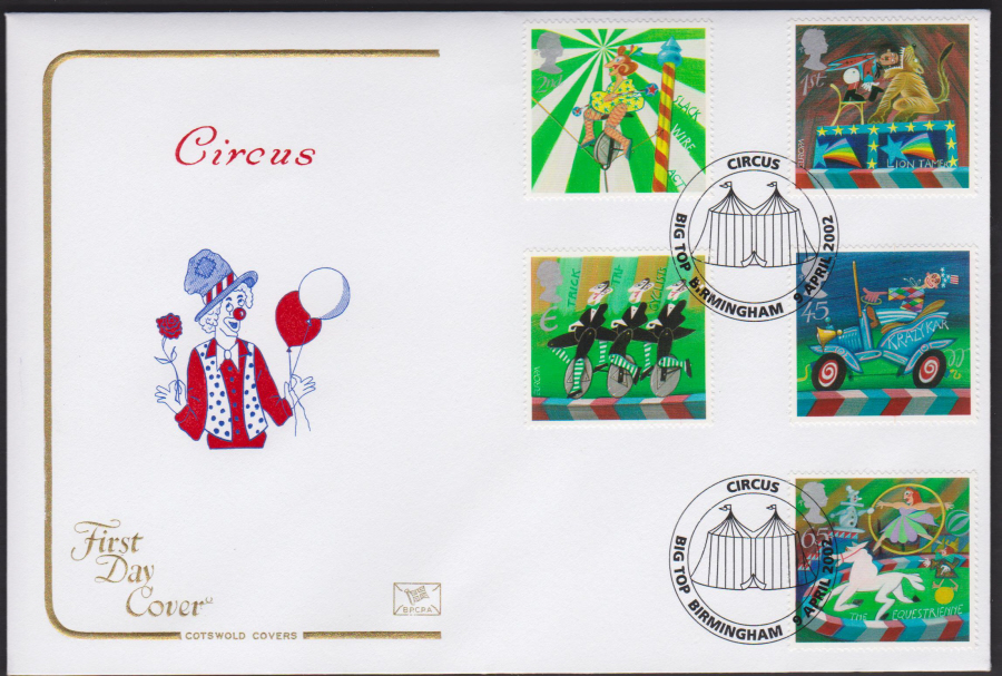 2002 - Circus COTSWOLD FDC Circus Big Top Birmingham Postmark - Click Image to Close