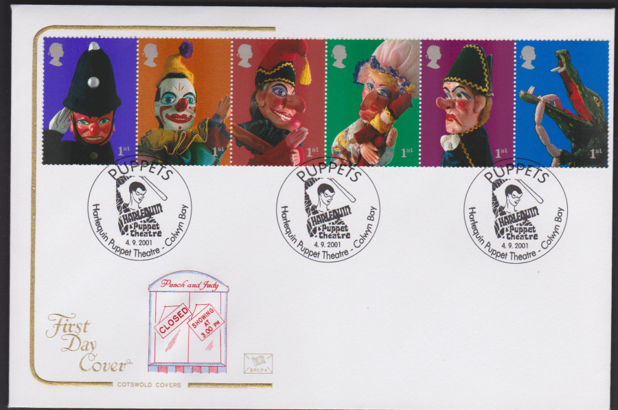 2001 Punch & Judy FDC COTSWOLD -Harlequin Puppet Theatre, Colyn Bay , Postmark - Click Image to Close