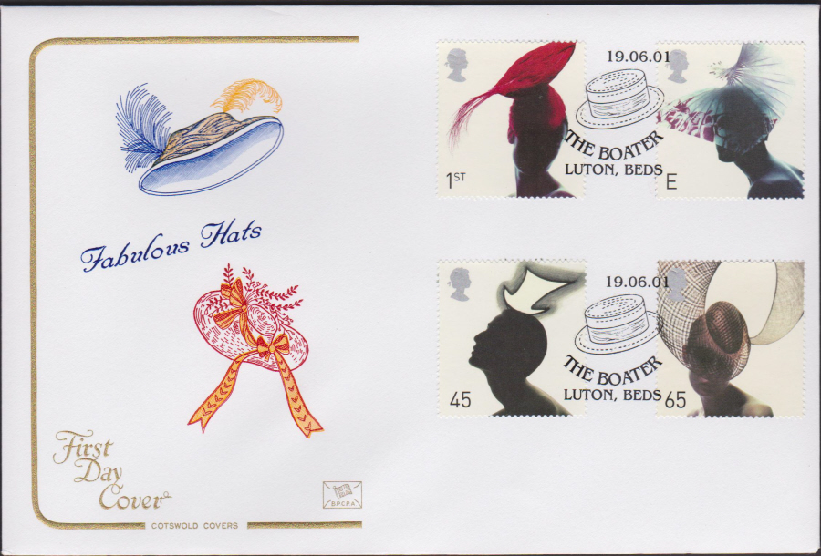 2001 Fabulous Hats FDC COTSWOLD - The Boater,Luton Beds , Postmark