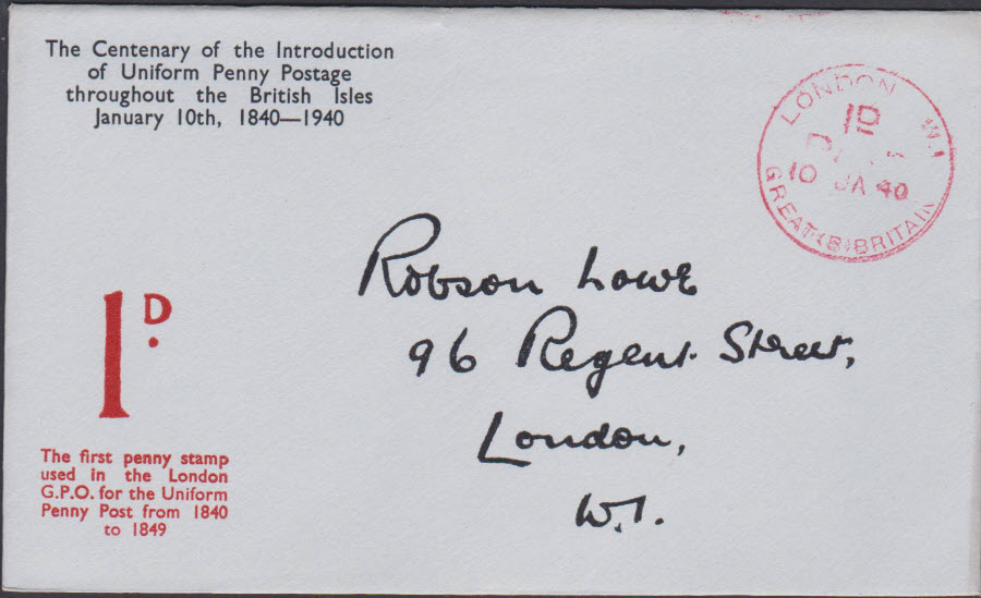 1940 - Robson Lowe Uniform Penny Post Cover London W 1