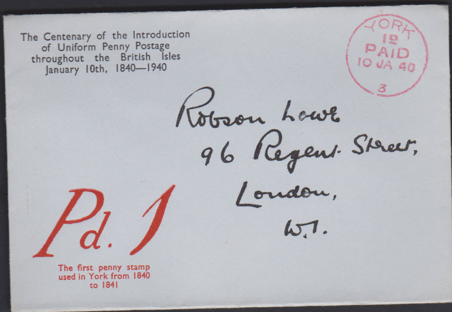 1940 - Robson Lowe Uniform Penny Post Cover York - Click Image to Close