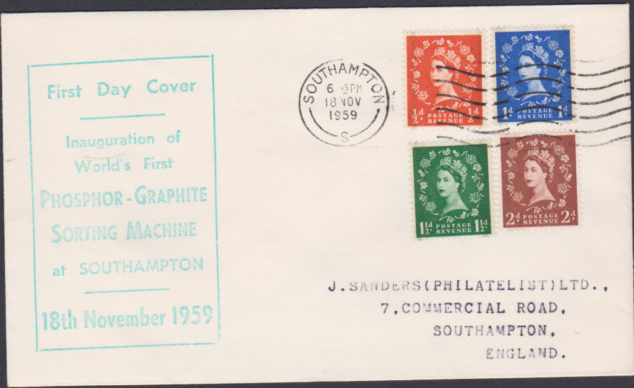 1959 -Phosphor Graphite Wildings F D C -Southampton Postmark