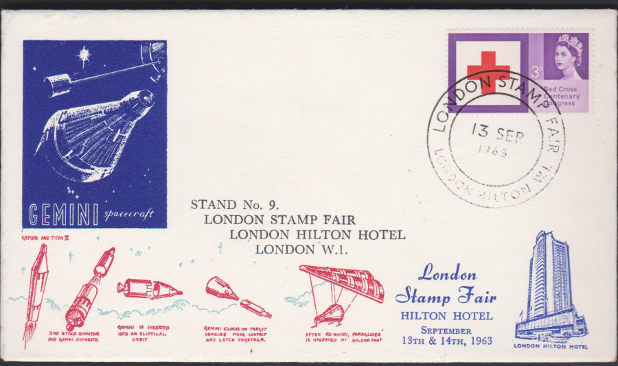 1963 London Stamp Fair Gemini Spacecraft Cover London Hilton Postmark