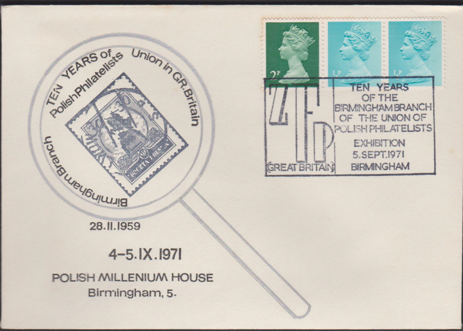 1971 Ten Years of Polish Philatelists Birmingham Branch Cover Birmingham postmark