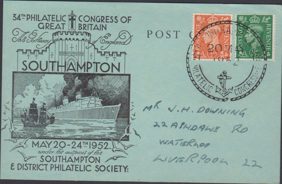 1952 34th. British Philatelic Congress Southampton Cover - Click Image to Close