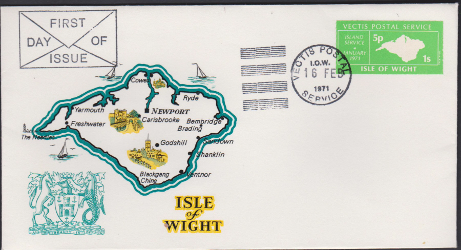 1971 Private Post Vectis Postal Service First Day of Issue Green - Click Image to Close