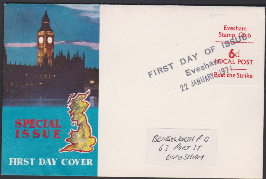 1971 Evesham Stamp Club Local Post First Day of Issue - Click Image to Close