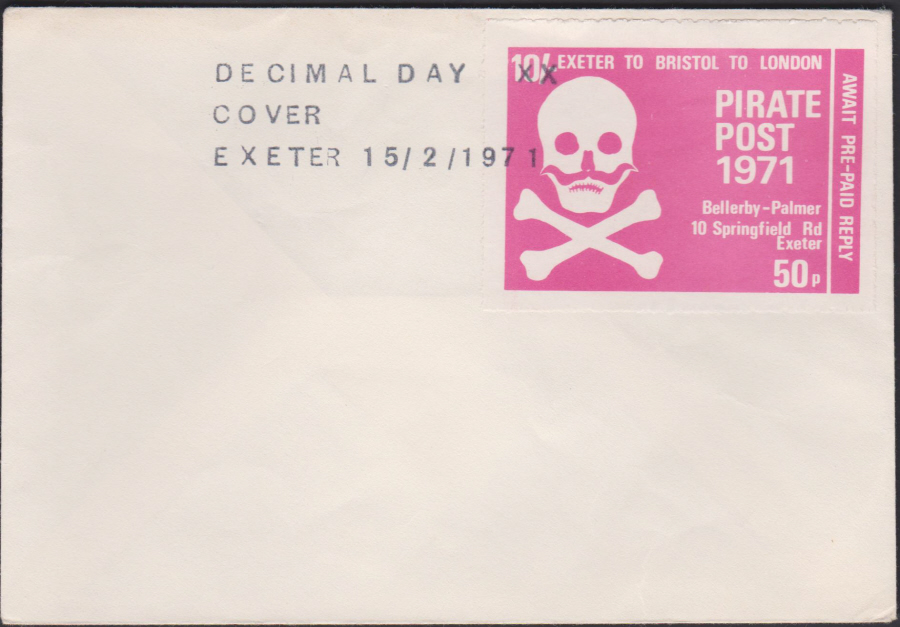 1971 Private Post Exeter Pirate Post 1971 Decimal Day Cover