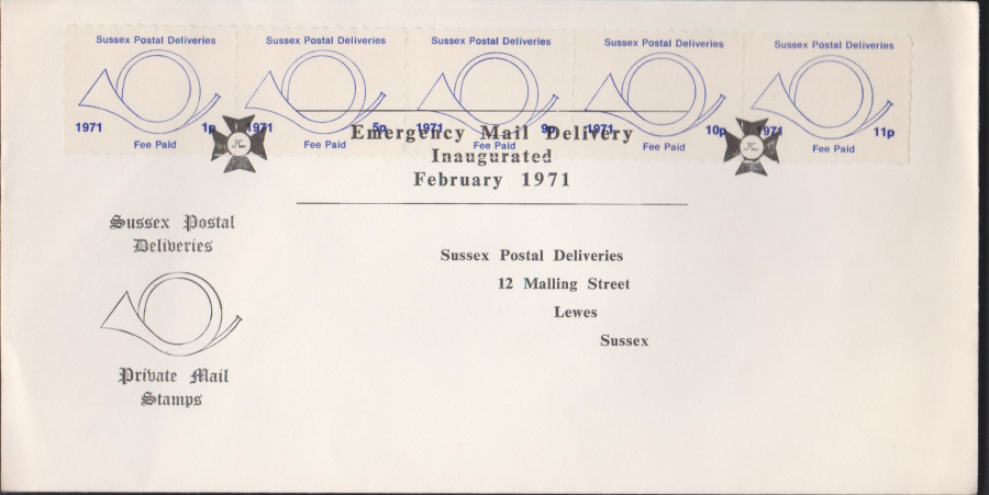 1971 Private Post Sussex Post Emergency Mail Delivery - Click Image to Close