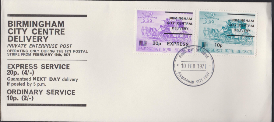 1971 Private Post Birmingham City Delivery First Day of Issue Black handstamp
