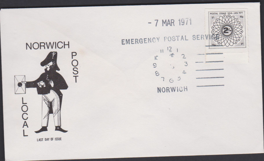 1971 Private Post Norwich Post Emergency Postal Service last day of issue - Click Image to Close