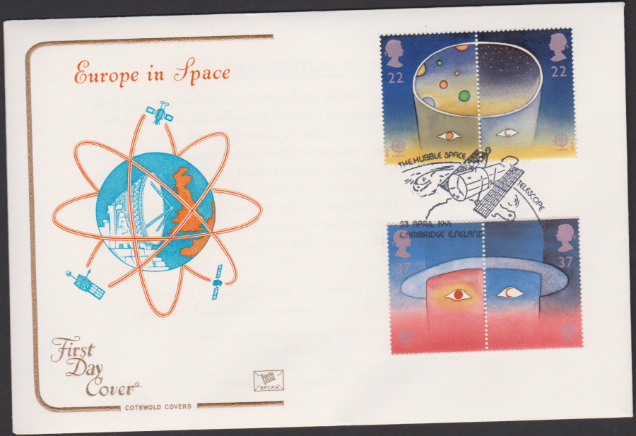 1991 - Cotswold FDC Europe in Space :-Hubble Space ,Cambridge Postmark