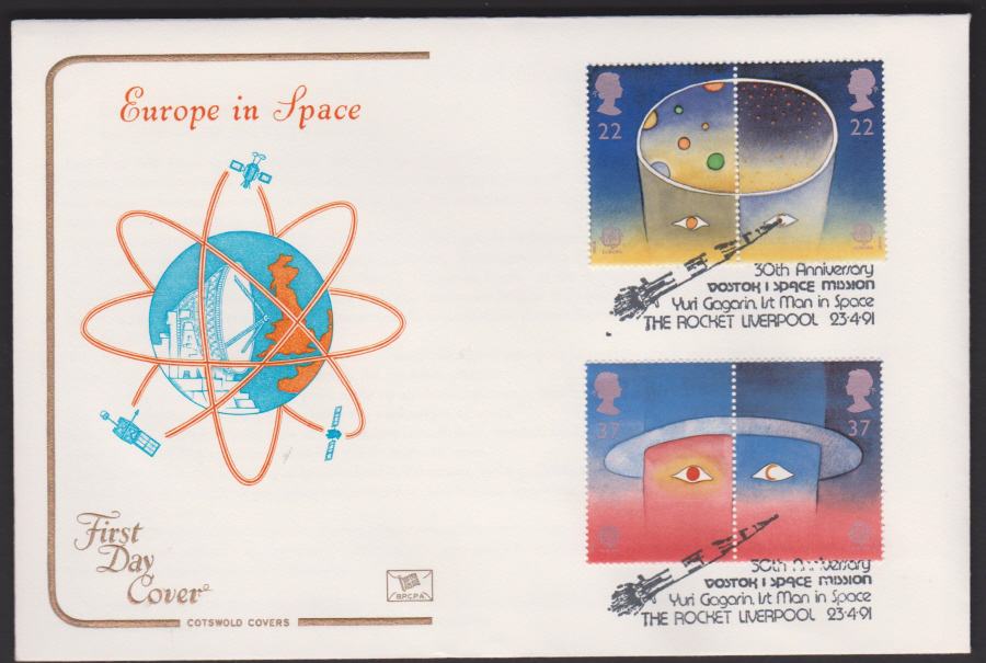 1991 - Cotswold FDC Europe in Space :-The Rocket Liverpool Postmark