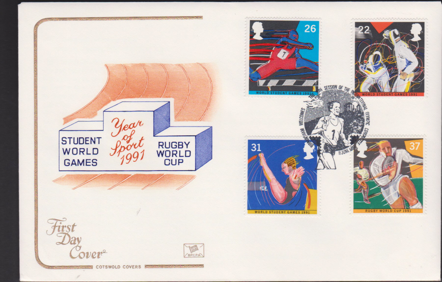 1991 - Cotswold FDC Sport Stamps :-Birmingham Welcolmes the I O C Postmark