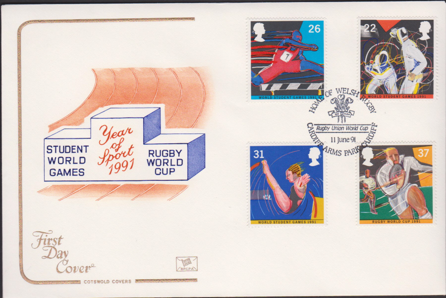 1991 - Cotswold FDC Sport Stamps :-Welsh Rugby Cardiff Arms Park Postmark
