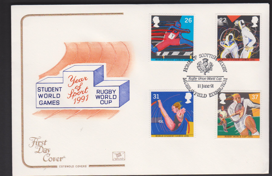 1991 - Cotswold FDC Sport Stamps :-Scottish Rugby Murrayfield Postmark