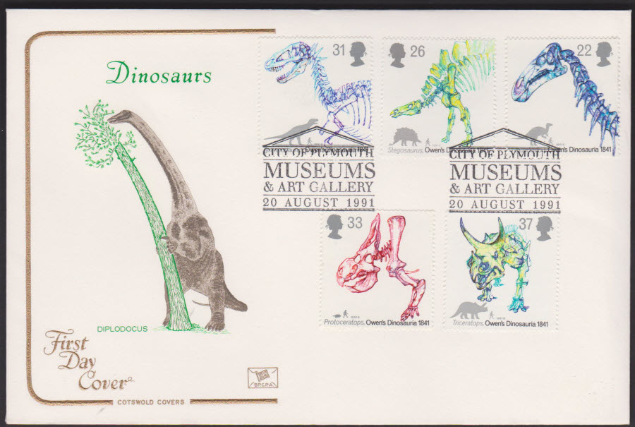 1991 - Cotswold FDC Dinosaurs :- Plymouth Museums Postmark - Click Image to Close