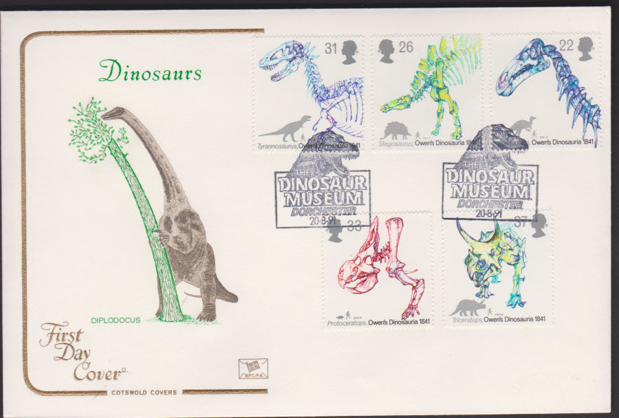 1991 - Cotswold FDC Dinosaurs :-Dinosaur Museum Dorchester Postmark - Click Image to Close