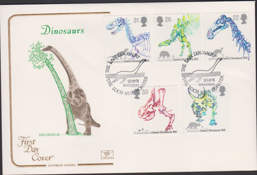 1991 - Cotswold FDC Dinosaurs :-Last Dinosaur - The Loch Ness Monster Postmark