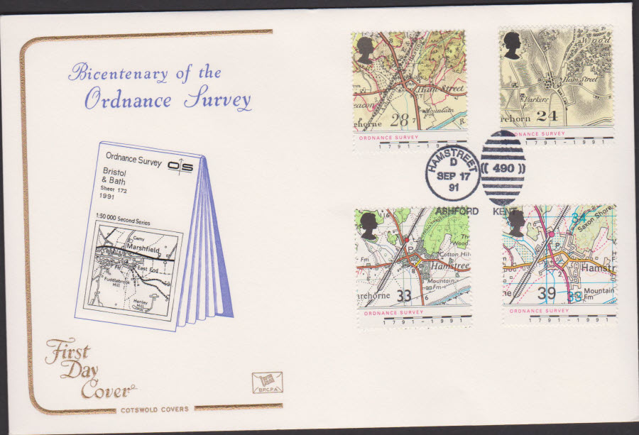 1991 - Cotswold FDC Ordnance Survey :-Hamstreet Postmark