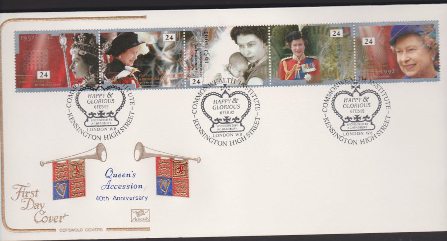 1992 - Happy & Gloroius COTSWOLD First Day Cover -Kensington High St, London W8 Postmark