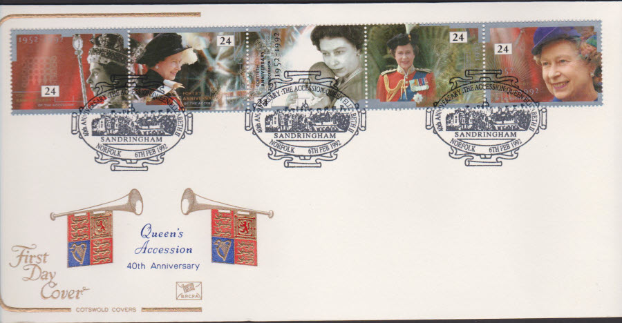 1992 - Happy & Gloroius COTSWOLD First Day Cover - Sandringham, Norfolk Postmark