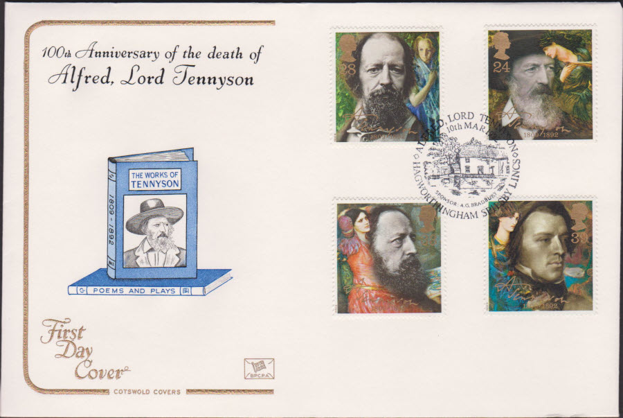 1992 - Tennyson COTSWOLD First Day Cover - Hagworthingham, Spilsby, Lincs Postmark