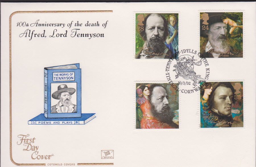 1992 - Tennyson COTSWOLD First Day Cover - Tintagel, Cornwall Postmark