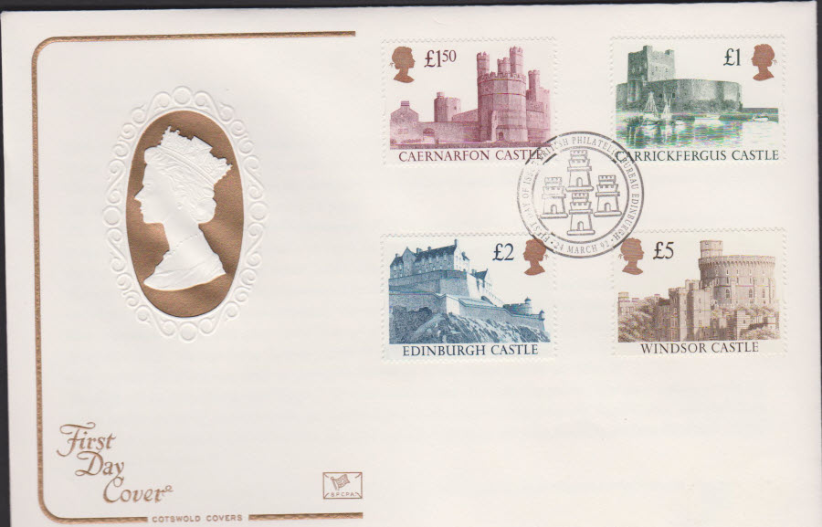 1992 - Castle High Values COTSWOLD First Day Cover -Edinburgh, Bureau Postmark - Click Image to Close