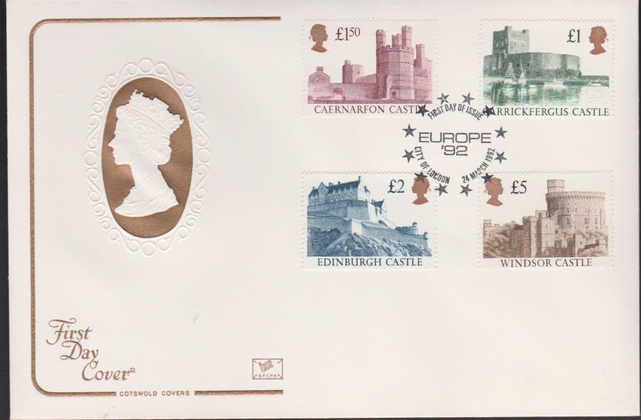 1992 - Castle High Values COTSWOLD First Day Cover - Europe 92 City of London Postmark