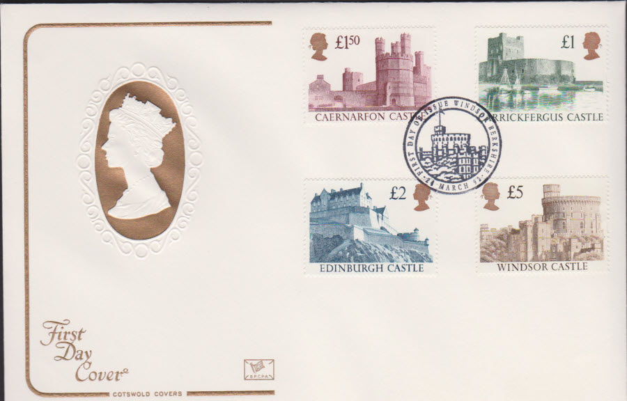 1992 - Castle High Values COTSWOLD First Day Cover -F D I Windsor, Berks Postmark - Click Image to Close