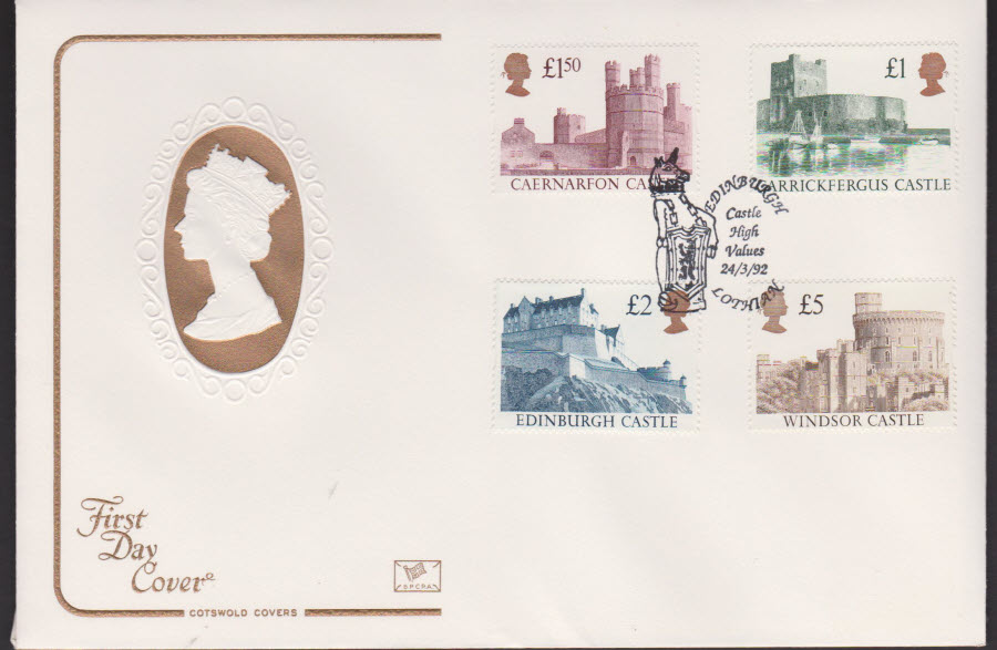 1992 - Castle High Values COTSWOLD First Day Cover - Edinburgh C H V Lothian Postmark - Click Image to Close