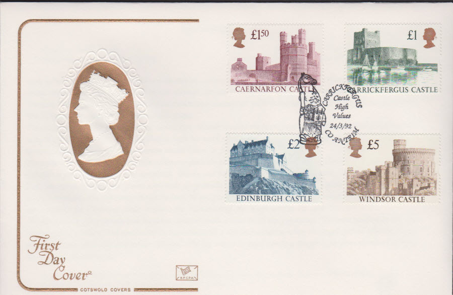 1992 - Castle High Values COTSWOLD First Day Cover - Carrickfergus C H V Co Antrim Postmark