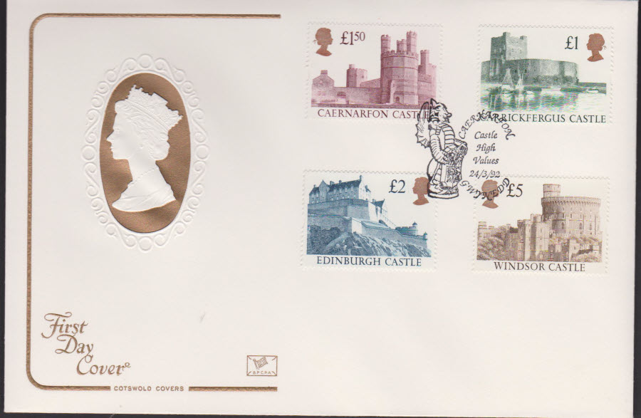1992 - Castle High Values COTSWOLD First Day Cover - Caernarfon C H V Gwynedd Postmark - Click Image to Close