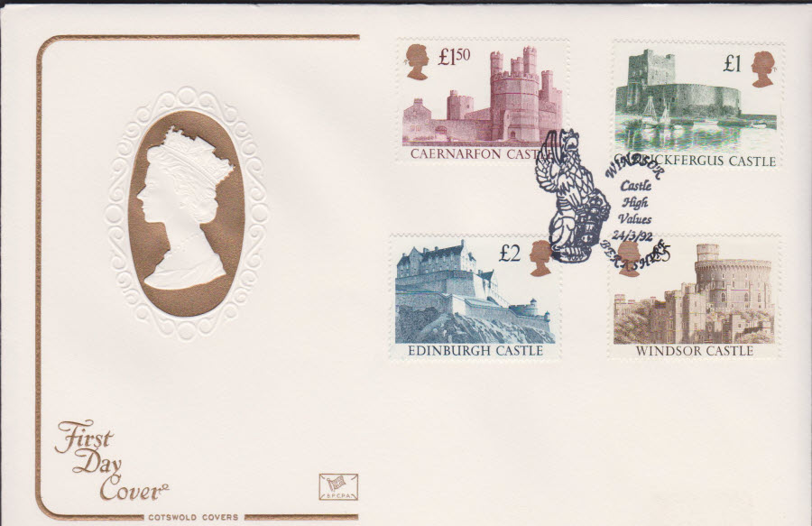 1992 - Castle High Values COTSWOLD First Day Cover -Windsor C H V Berkshire Postmark - Click Image to Close