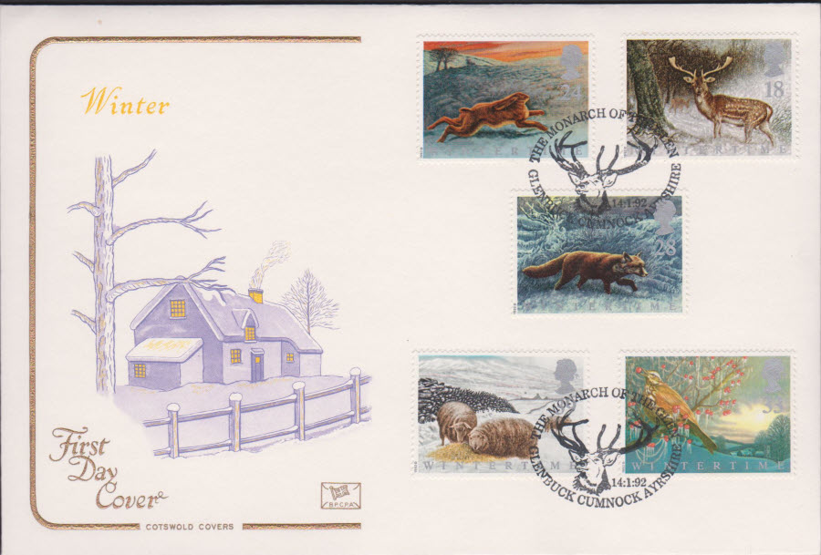 1992 - Wintertime COTSWOLD First Day Cover -Glenbuck, Cumnock, Ayrshire Postmark