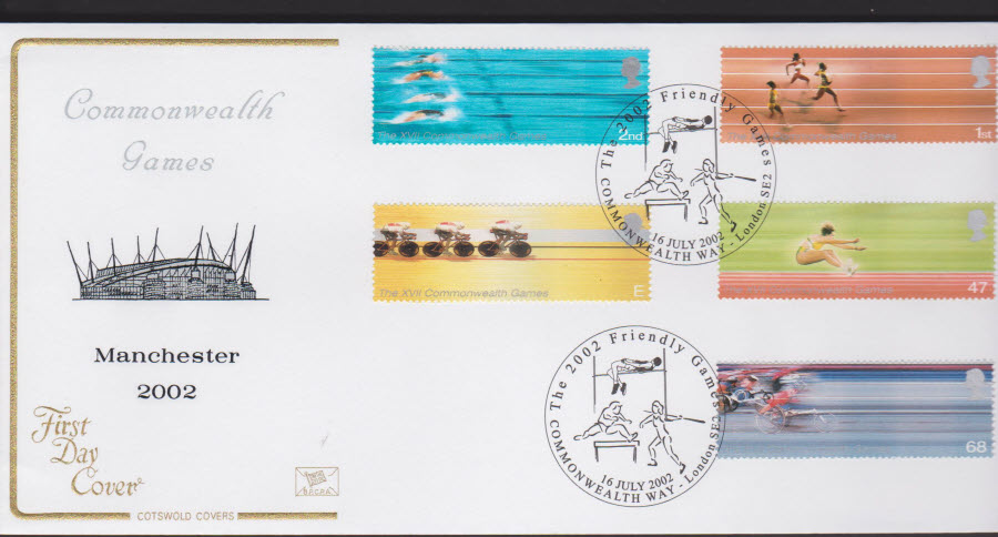 2002 - Commonwealth Games COTSWOLD FDC Commonwealth Way Postmark - Click Image to Close