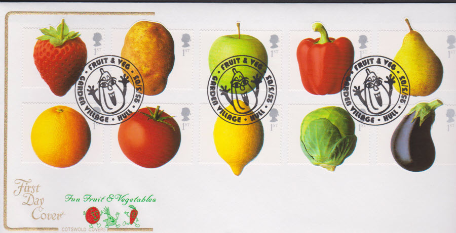 2003 - Fun Fruit & Veg COTSWOLD FDC Garden Village Hull Postmark