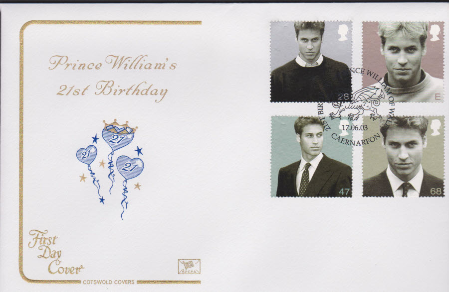 2003 - Prince William COTSWOLD FDC Caernarfon Postmark