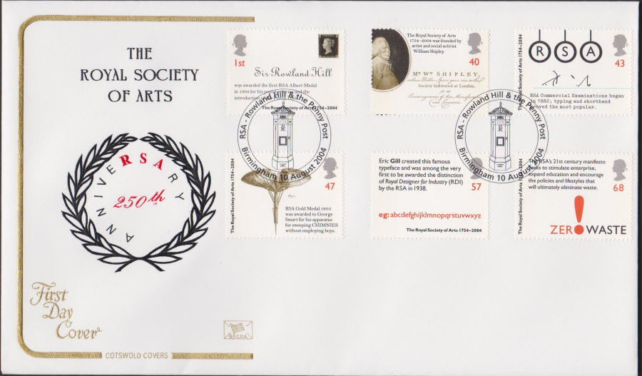 2004 - Royal Society of Arts COTSWOLD FDC Birmingham Postmark