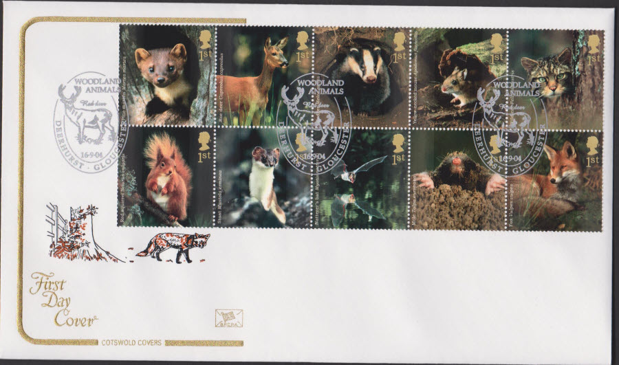 2004 - Woodland Animals COTSWOLD FDC Deerhurst Glouscester Postmark