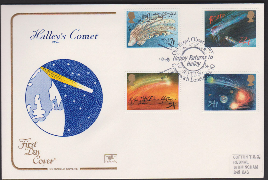 1986 - COTSWOLD Halley's Comet First Day Cover :-Greenwich,London Postmark - Click Image to Close