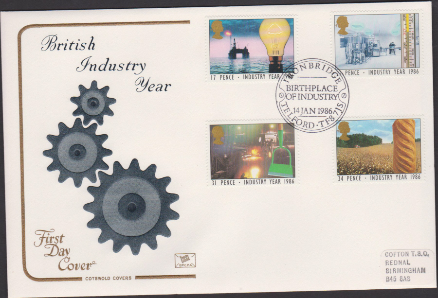 1986 - COTSWOLD Industry Year First Day Cover :-Ironbridge,Telford Postmark