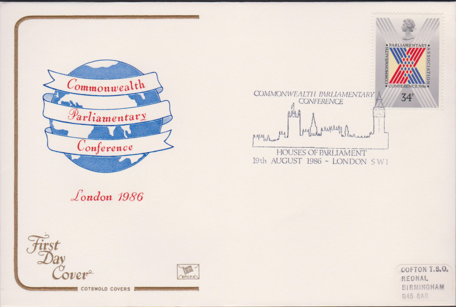 1986 COTSWOLD Parliamentary Conference First Day Cover - Houses of Parliament Postmark - Click Image to Close