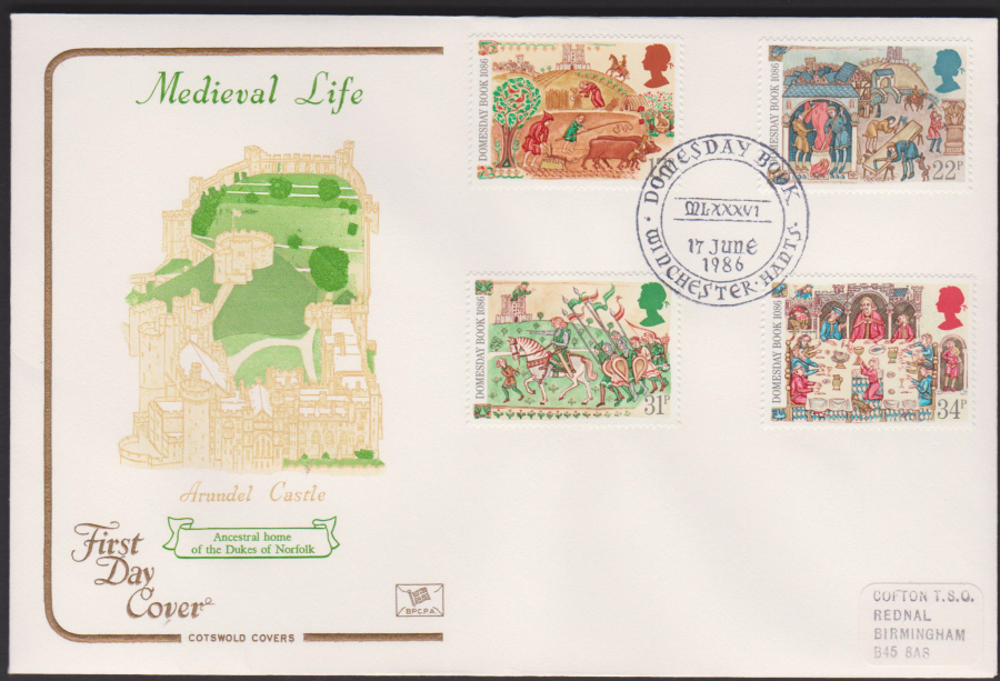 1986 -COTSWOLD Medieval Life, First Day Cover , Winchester Hants Postmark