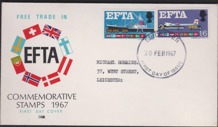 1967 - EFTA First Day Cover - First Day of Issue Leicester Postmark