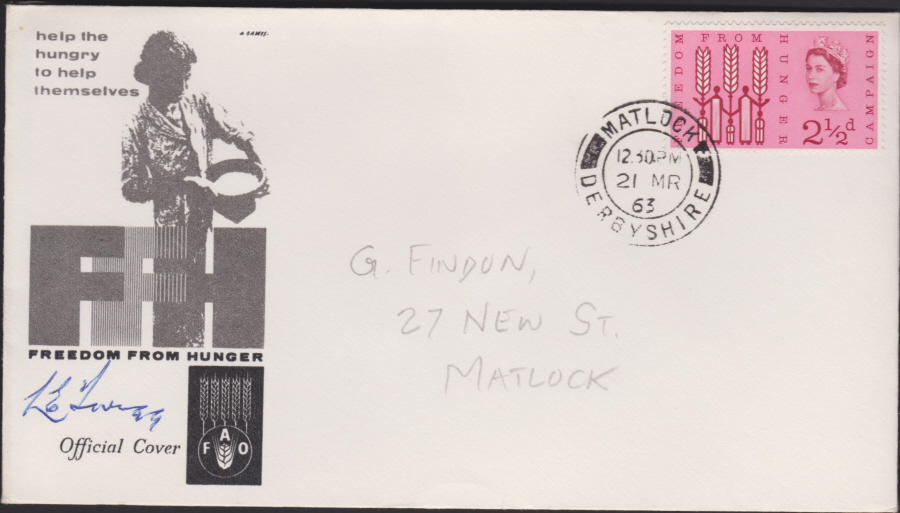 1963 -Freedom From Hunger First Day Cover - Matlock C D S Postmark - Click Image to Close